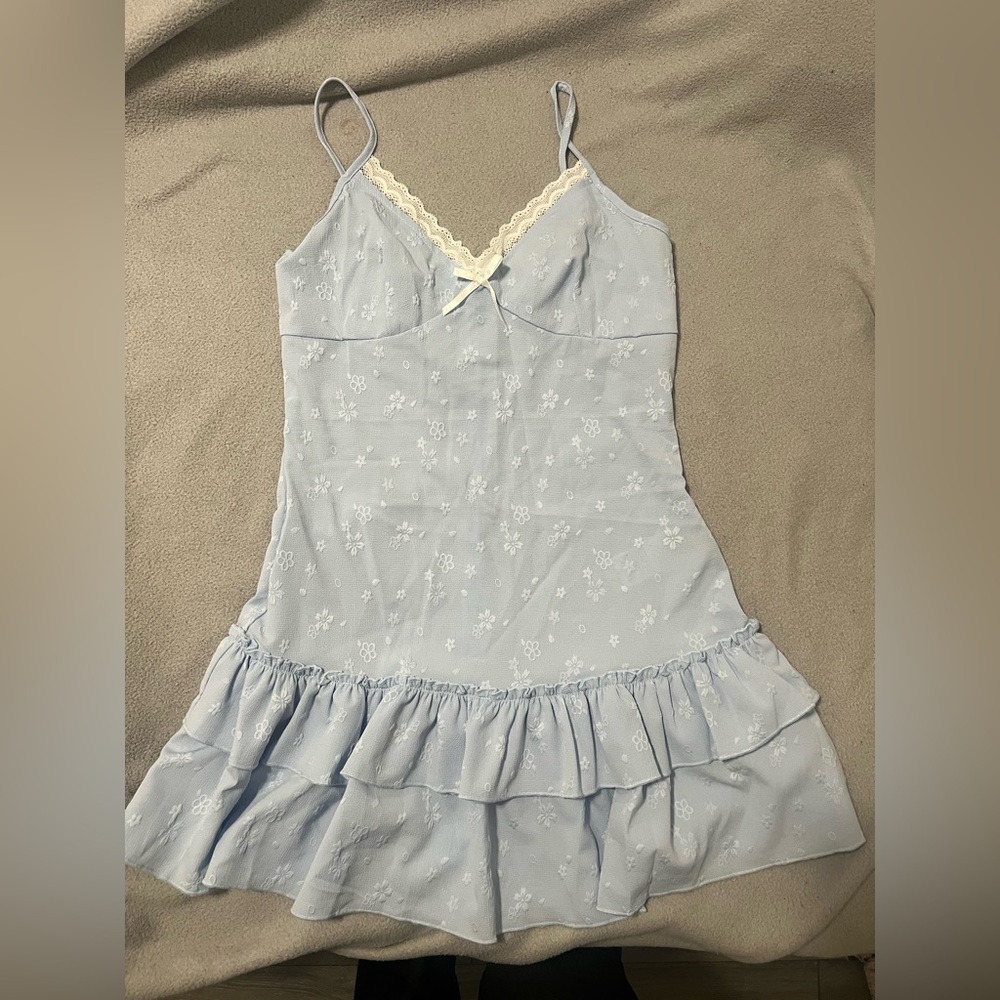 SHEIN Light Blue Embroidered Dress